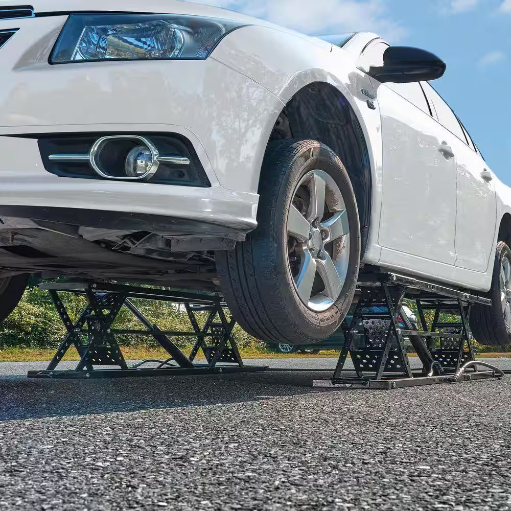 Car Lift, 7,000 Lbs. Capacity Portable Car Lift, with Extended-Length Plates, 26. 8 In. Max. Height, Heavy-Duty Steel