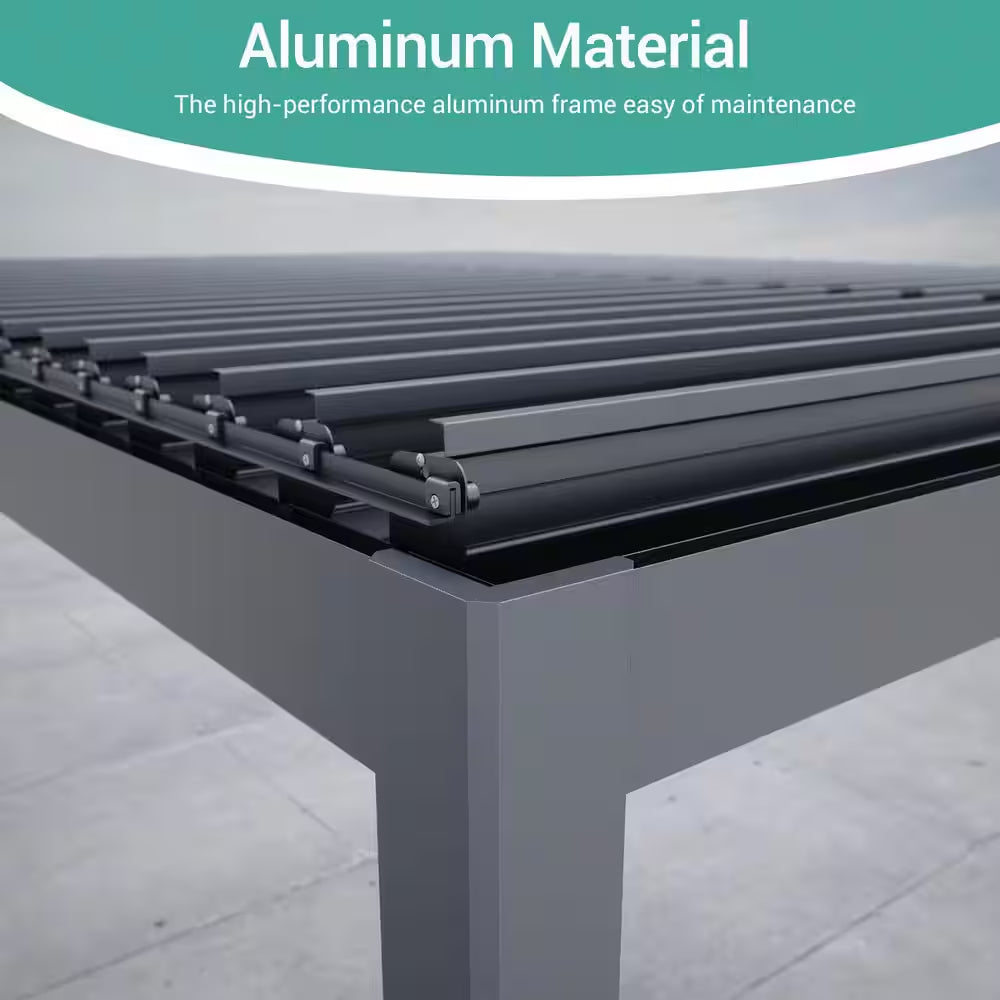 12 Ft. X 20 Ft. All-Aluminum Louvered Pergola with Adjustable Roof, Detachable LED Control Panel, Gray