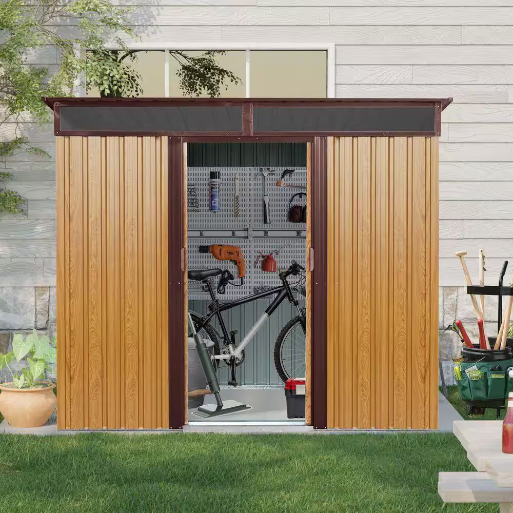8 Ft.W X 6 Ft.D Outdoor Metal Storage Shed, Tool House with Lockable Sliding Doors,Transparent Plate,Coffee (45 Sq. Ft.)