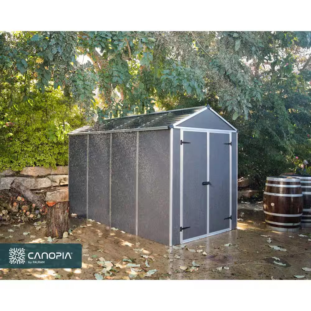 Rubicon 8 Ft. W X 17 Ft. D Resin Plastic Outdoor Garden Storage Shed with Floor (129.2 Sq. Ft.) in Dark Gray