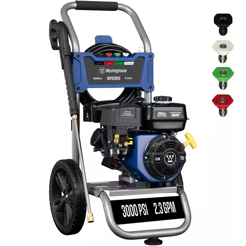 3000 PSI 2.3 GPM Gas Powered Axial Cam Pump Cold Water Pressure Washer with 4 Quick Connect Tips