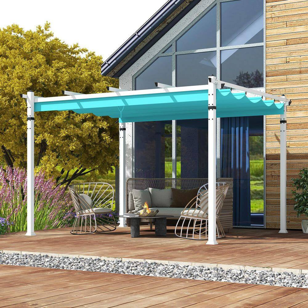 12 Ft. X 10 Ft. Aluminum Flat Top Patio Gazebos with Canopy in Turquoise