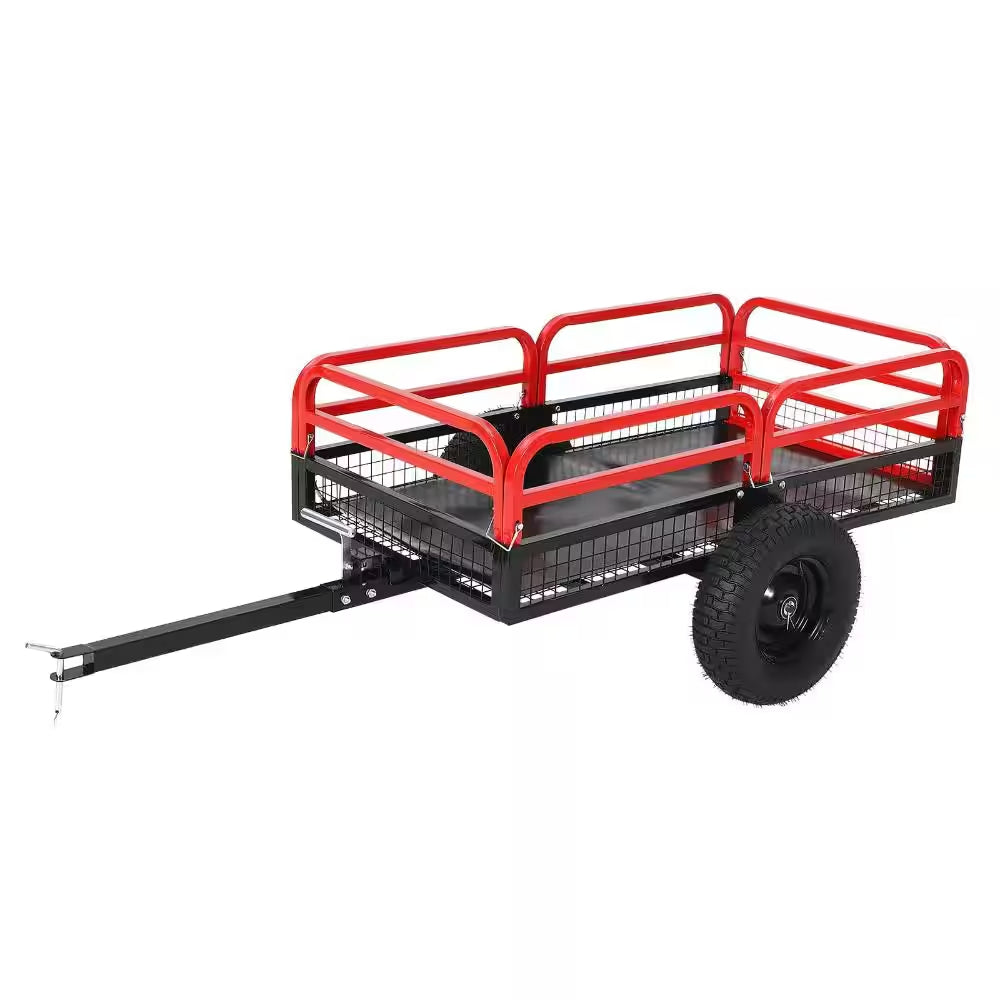 1500 Lb. 15 Cu. Ft. Heavy-Duty Steel Tow-Behind Dump Cart with Removable Sides and Pneumatic Tires, Red