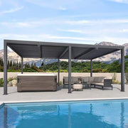 12 Ft. X 20 Ft. Gray Aluminum Frame Outdoor Hardtop Louvered Pergola with Adjustable Sunshade Roof and In-Built Gutter
