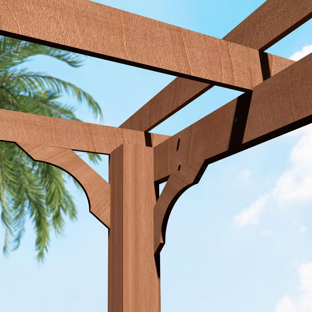 14 Ft. W X 10 Ft. D Brown Cedar Wood Patio Pergola Shade Structure for Outdoor