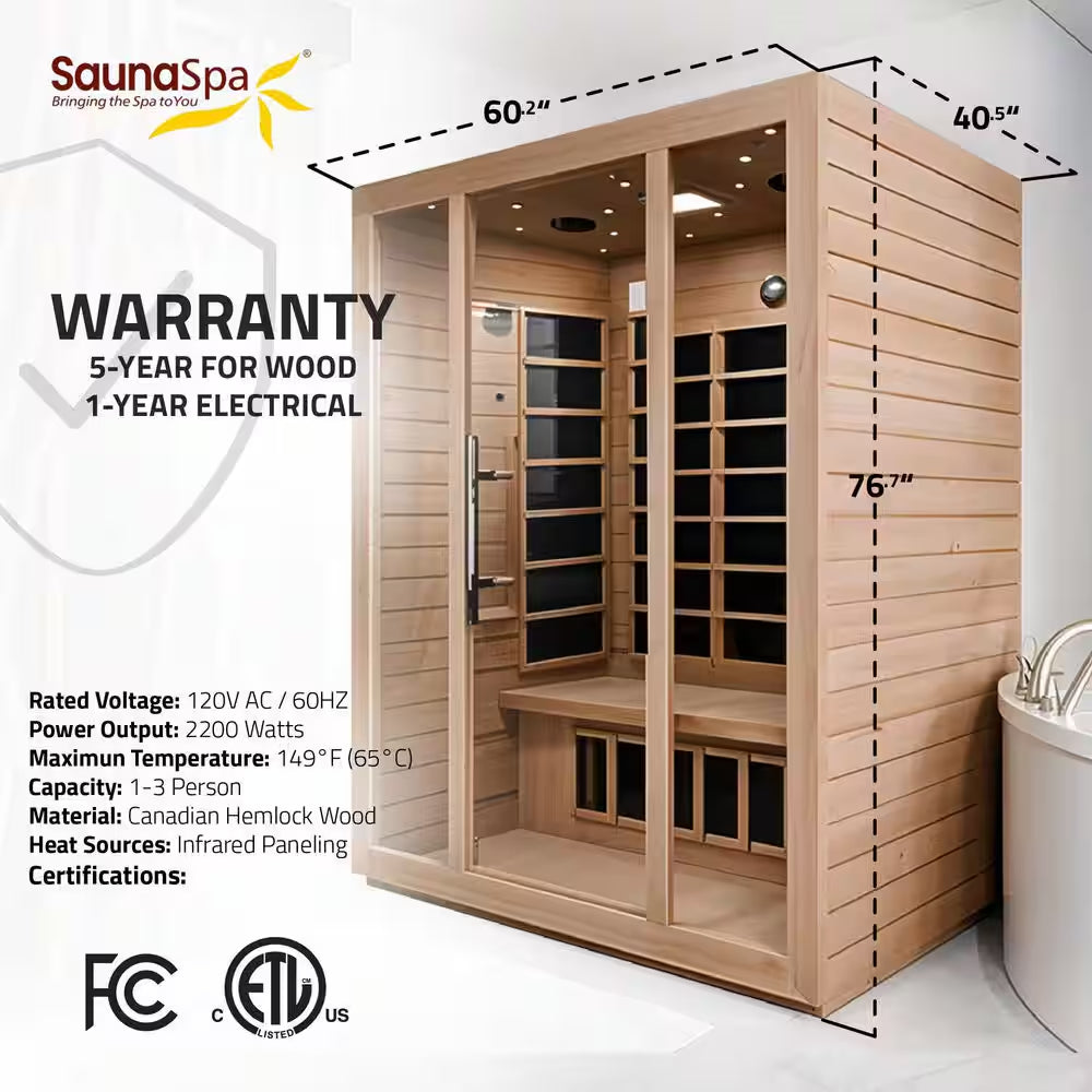 S08HD Series 3-Person Indoor Hemlock Wooden Carbon FAR Infrared Home Sauna Room with LED Touch Control Panel and Heater