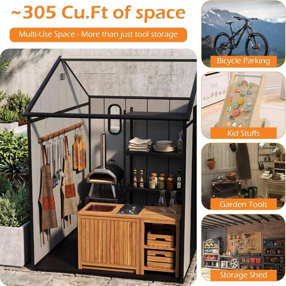 8 Ft. W X 6 Ft. D Outdoor Resin Storage Shed with Floor and 4 Windows (45 Sq. Ft.)