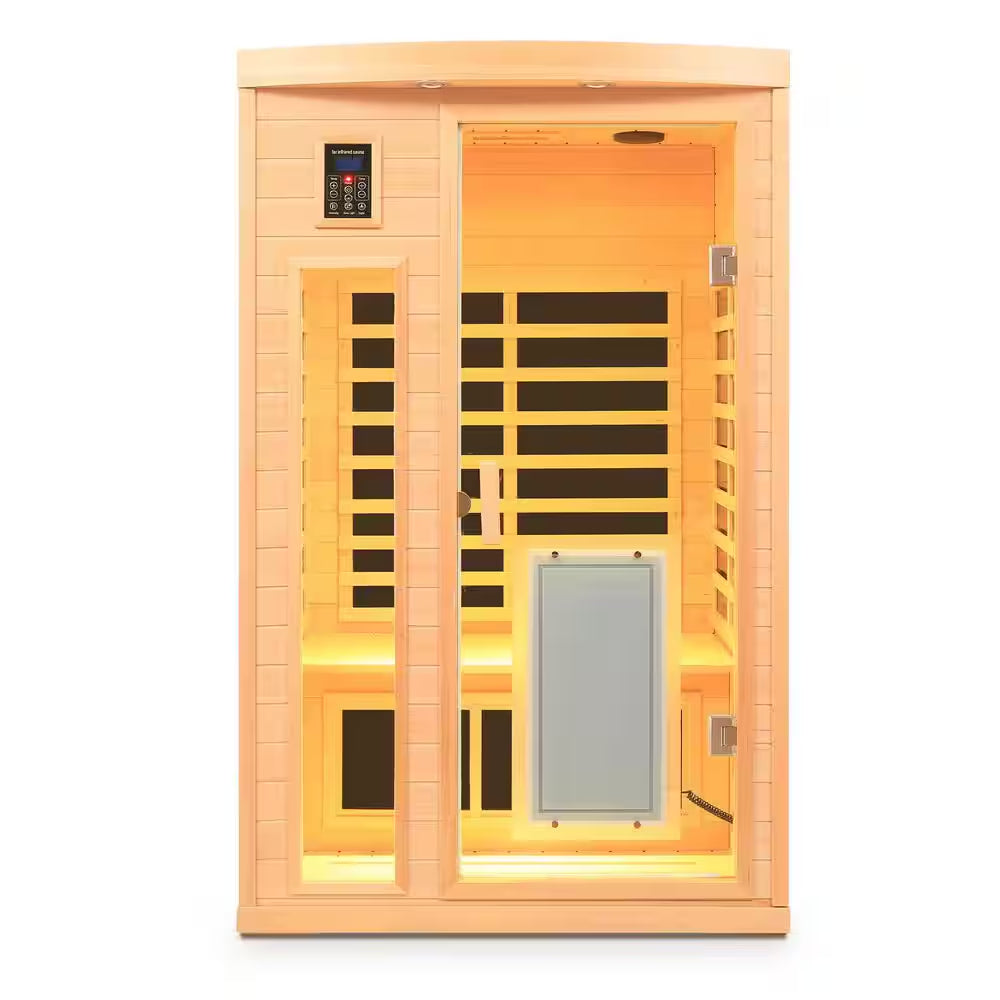 2-Person Natural Wood Far Infrared Hemlock Wood Sauna Room with LED Reading Light