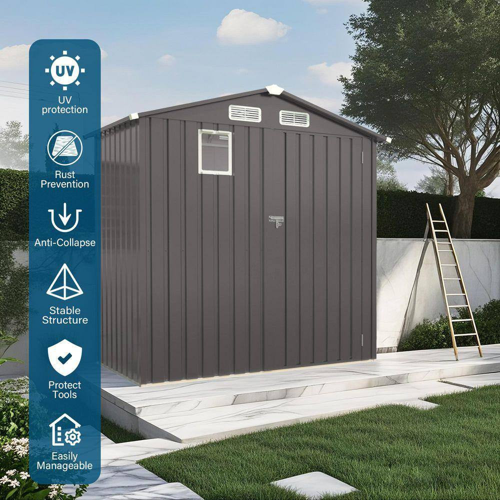 6 Ft.W X 3.5 Ft.D Outdoor Metal Storage Shed, Lockable Door Tool Shed with Window for Patio/Sundries, Gray (18 Sq. Ft.)