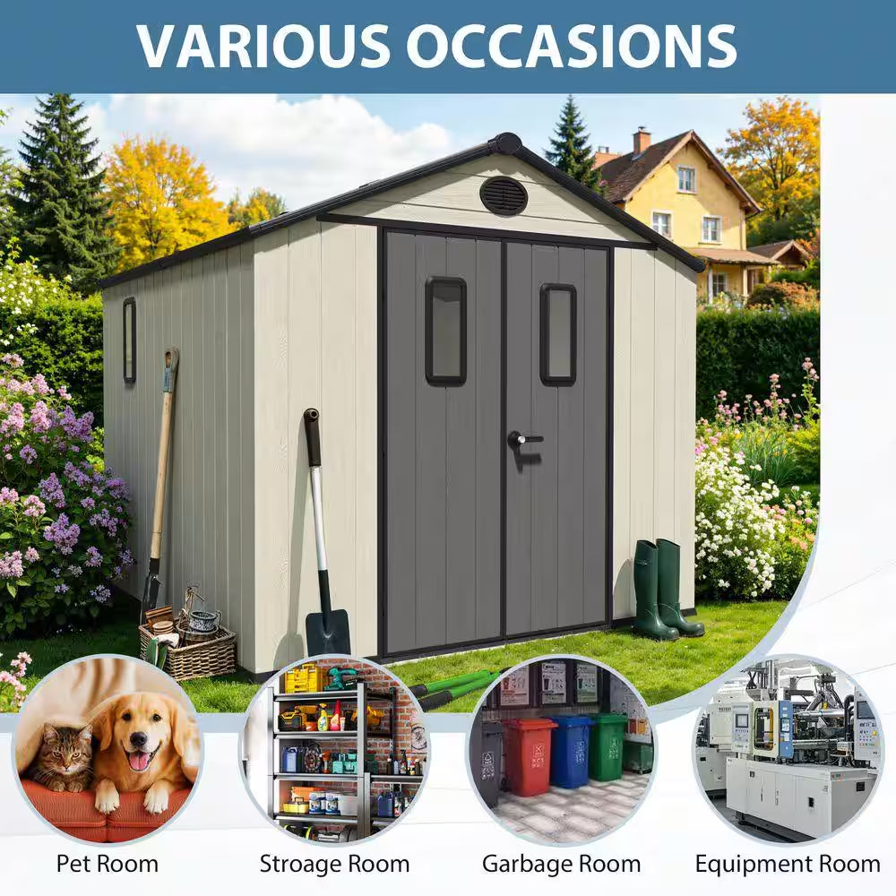 8 Ft. W X 8 Ft. D Outdoor Storage Resin Garden Shed for Backyard Outdoor (64 Sq. Ft.)