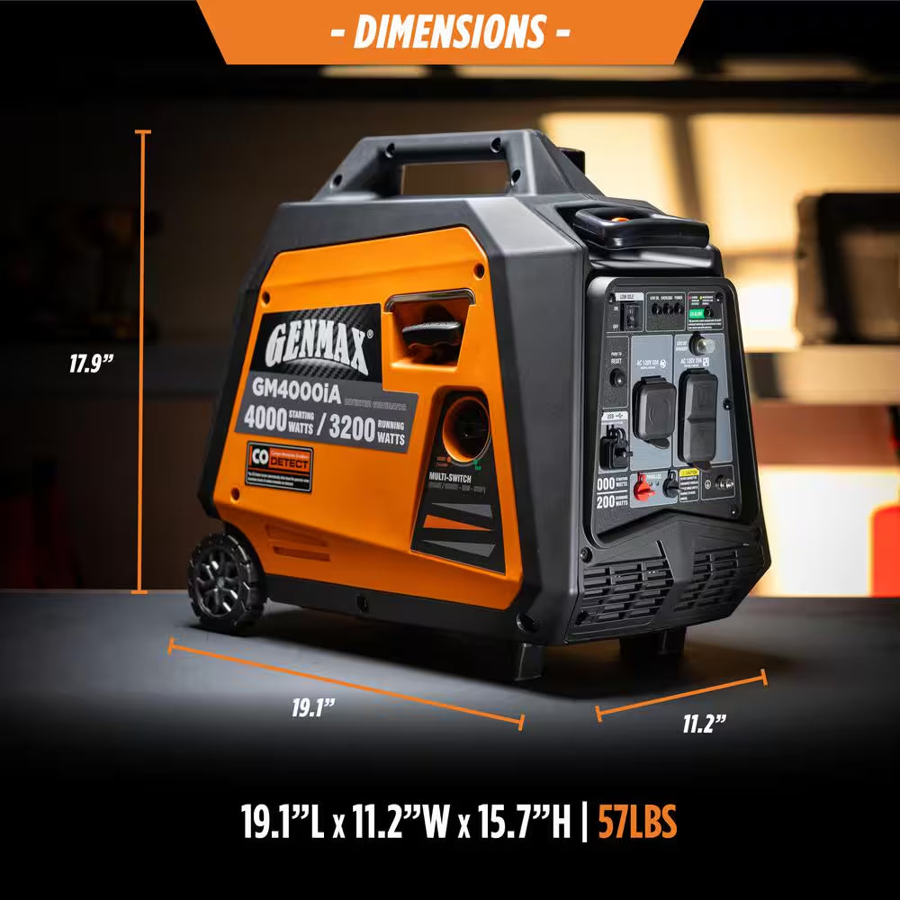 4000-Watt Recoil Start Gasoline Powered Inverter Generator Light-Weight and Quiet with 145Cc OHV Engine