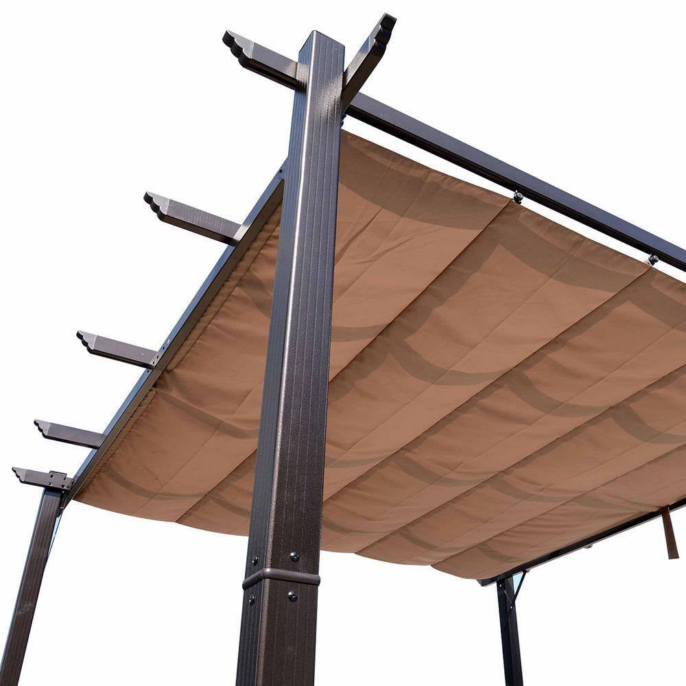 10 Ft. X 10 Ft. Aluminum Frame Brown Outdoor Retractable Pergola Canopy Grill Gazebo for Porch Party, Garden, Balcony