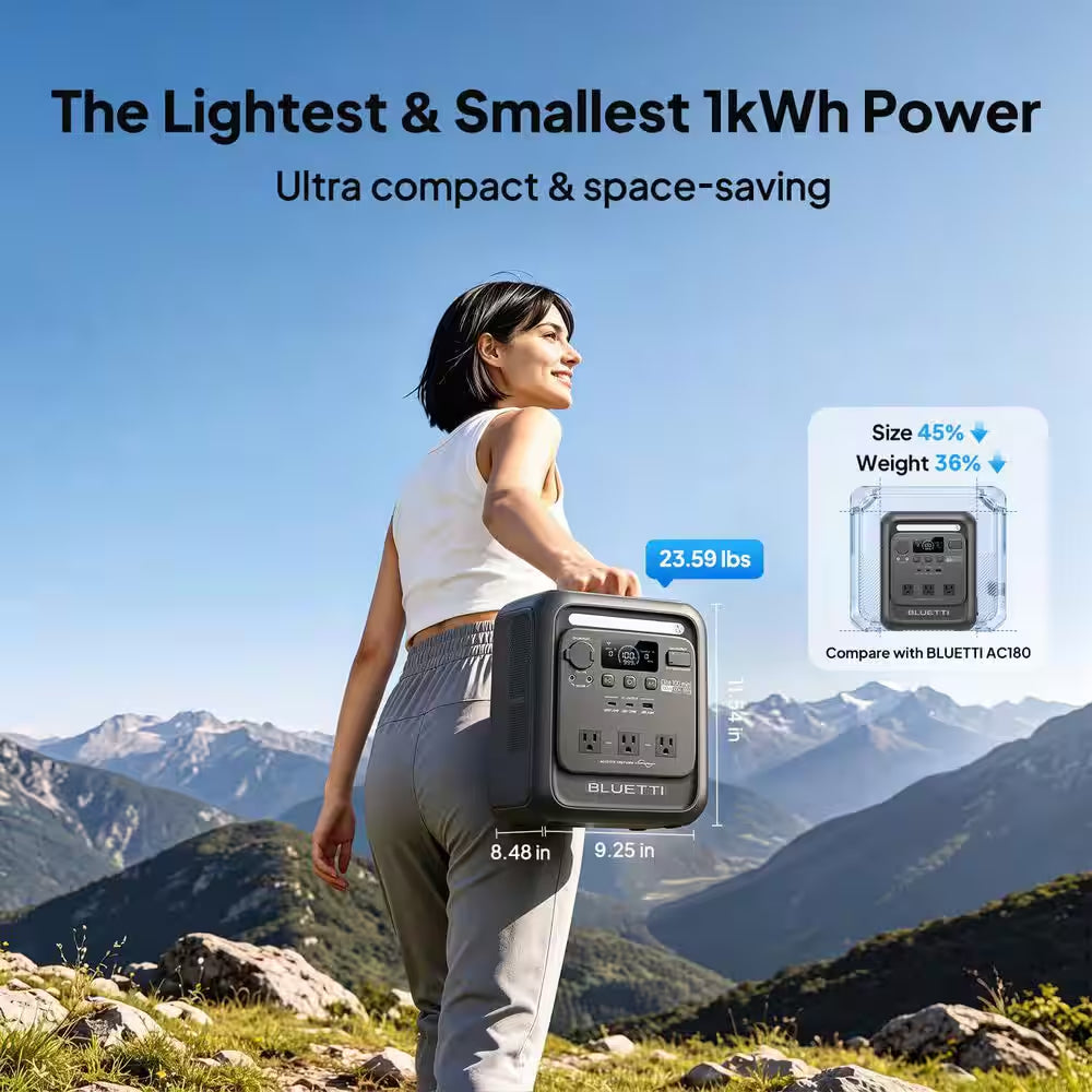 700W 1004Wh Portable Power Station, Push Button Start Battery Solar Generator for Campsite