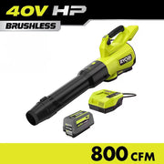 40V HP Brushless Whisper Series 180 MPH 800 CFM Cordless Battery Leaf Blower with 8.0 Ah Battery and Charger
