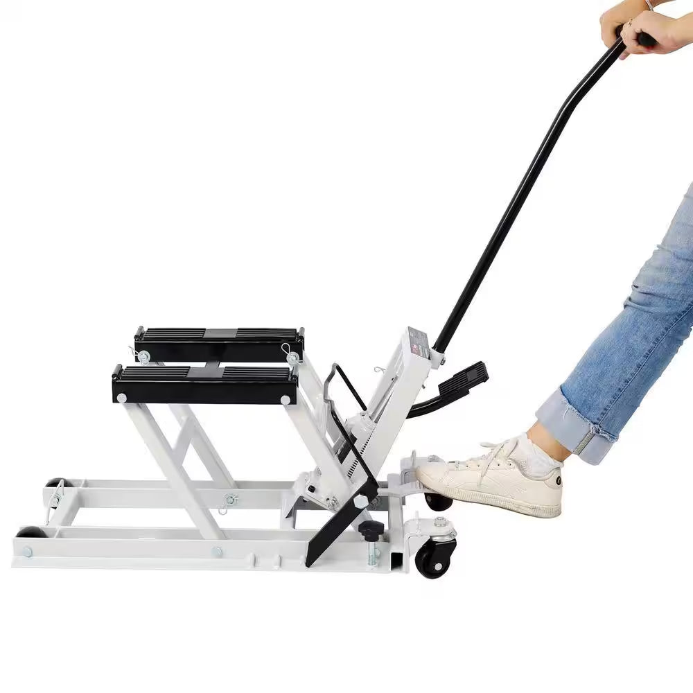 1500 LBS Capacity Gray Hydraulic ATV & Motorcycle Jack with 4 Wheels, Foot-Operated Hoist Stand, Maximum Lift 15 In. H