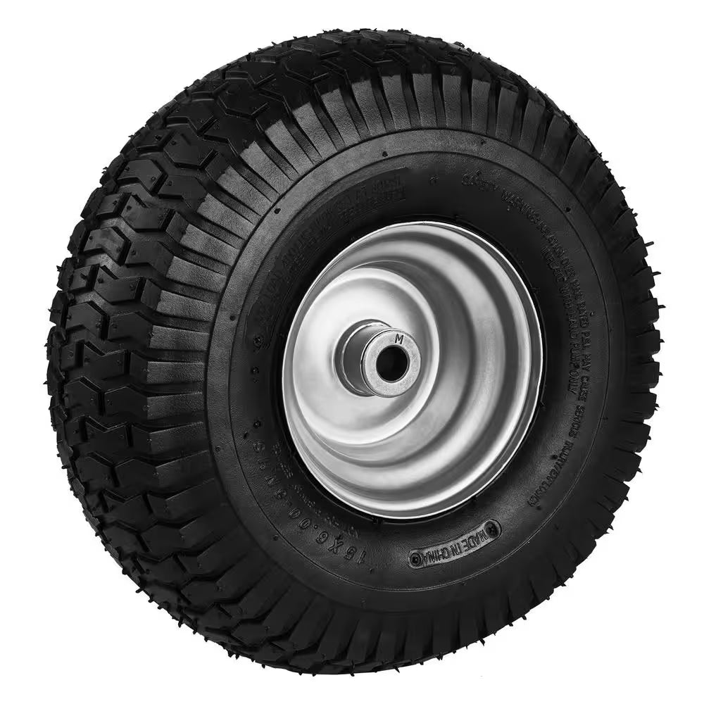 Lawn Mower Tires 15X6-6 in 2-Pack Turf Pneumatic 3 in Centered Hub 3/4 in Bushing 16 Adapters 400 Lb/Wheel