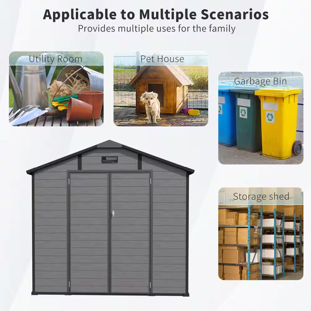 8 Ft. W X 10 Ft. D Dark Gray Resin Lockable Outdoor Storage Shed Tool Shed with Window and Floor (80 Sq. Ft.)