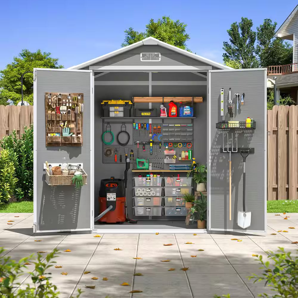 6.3 Ft. W X 4.4 Ft. D Outdoor Gray Resin Storage Plastic Shed Lockable Door and Floor (27.72 Sq. Ft.)