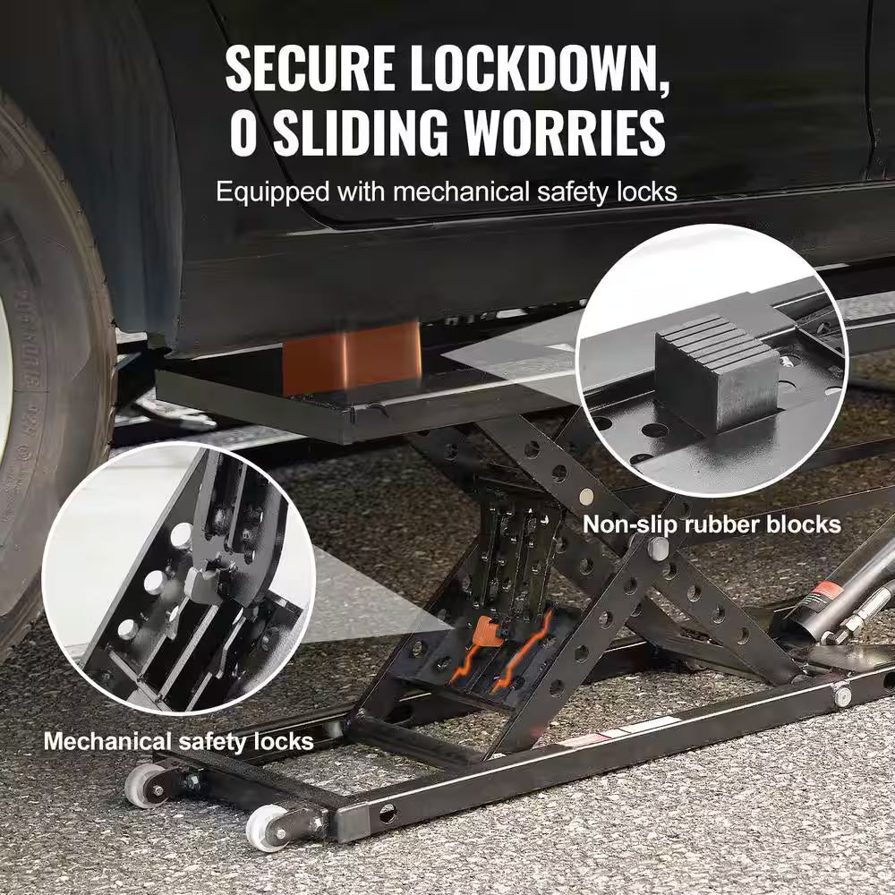 Car Lift, 25. 6 In. Max. Height, 5,000Lbs. Capacity Portable Car Lift, Extended-Length Plates, Heavy-Duty Carbon Steel