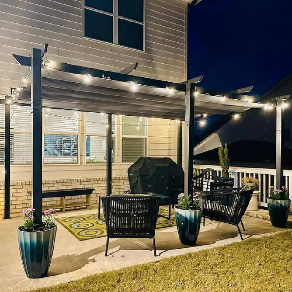 16 Ft. X 11 Ft. Dark Gray Portable Gazebo, Retractable Pergola W/ Weather Resistant Canopy, Aluminum Patio Grill Gazebo