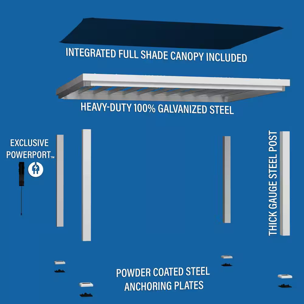 Windham 14 Ft. X 12 Ft. White Powder Coated Galvanized Steel Metal Modern Pergola W/ Sail Shade Soft Canopy and Electric