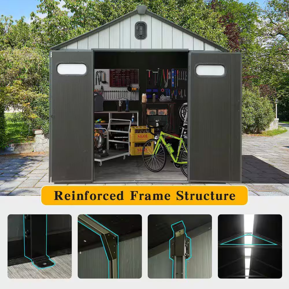 8 Ft. W X 8 Ft. D Resin Shed With-Lockable Door, Windows &-Vents, Outdoor Tools Storage Shed