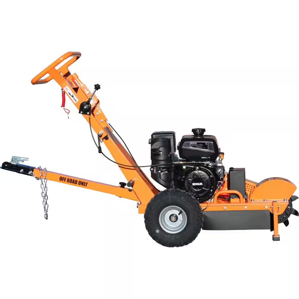 11 In. 14 HP Electric Start Commercial Kohler Gas Powered Stump Grinder with Extra Set of Teeth, Tow Bar, and Hour Meter