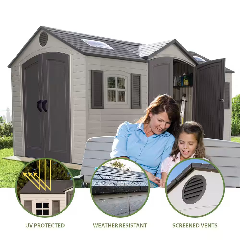 15 Ft. X 8 Ft. Resin Double Door, Dual Entry Storage Shed (109 Sq. Ft.)