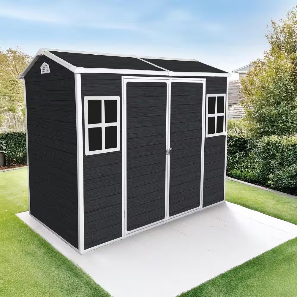 8 Ft.W X 4 Ft.D Plastic Outdoor Resin Storage Shed with Floor and 2 Windows, with Lockable Door,32 Sq. Ft.