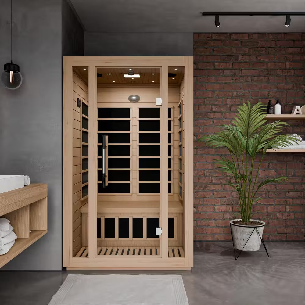 S08HD Series 2-Person Indoor Hemlock Wooden Low EMF Carbon FAR Infrared Home Sauna Room with LED Touch Control Panel