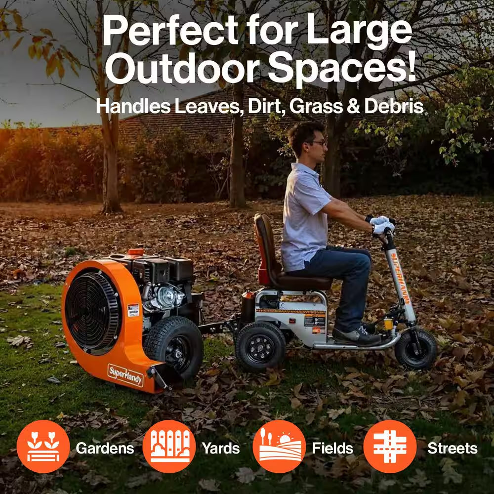 207 MPH Air Speed, 15HP Electric Start Gas Engine, 3000 CFM, Adjustable Airflow, Metal Impeller, Tow-Behind Leaf Blower