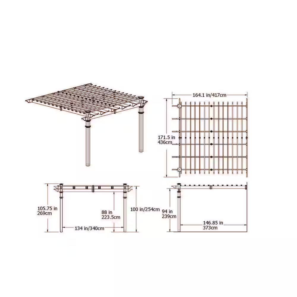 144"L X 152"W X 106"H Vinyl Freemont Attached Pergola, White, VA42044