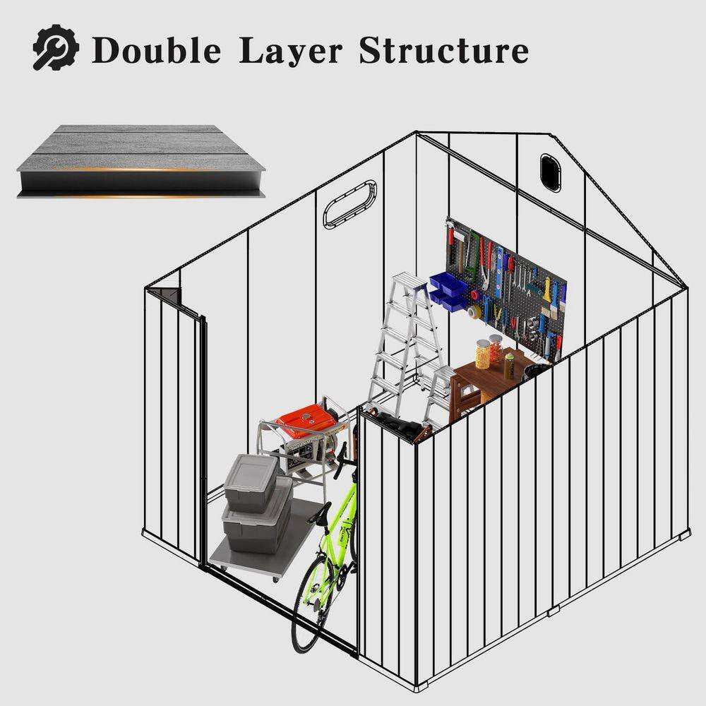 6 Ft. W X 8 Ft. D Resin Shed With-Lockable Door, Windows &-Vents, Outdoor Tools Storage Shed