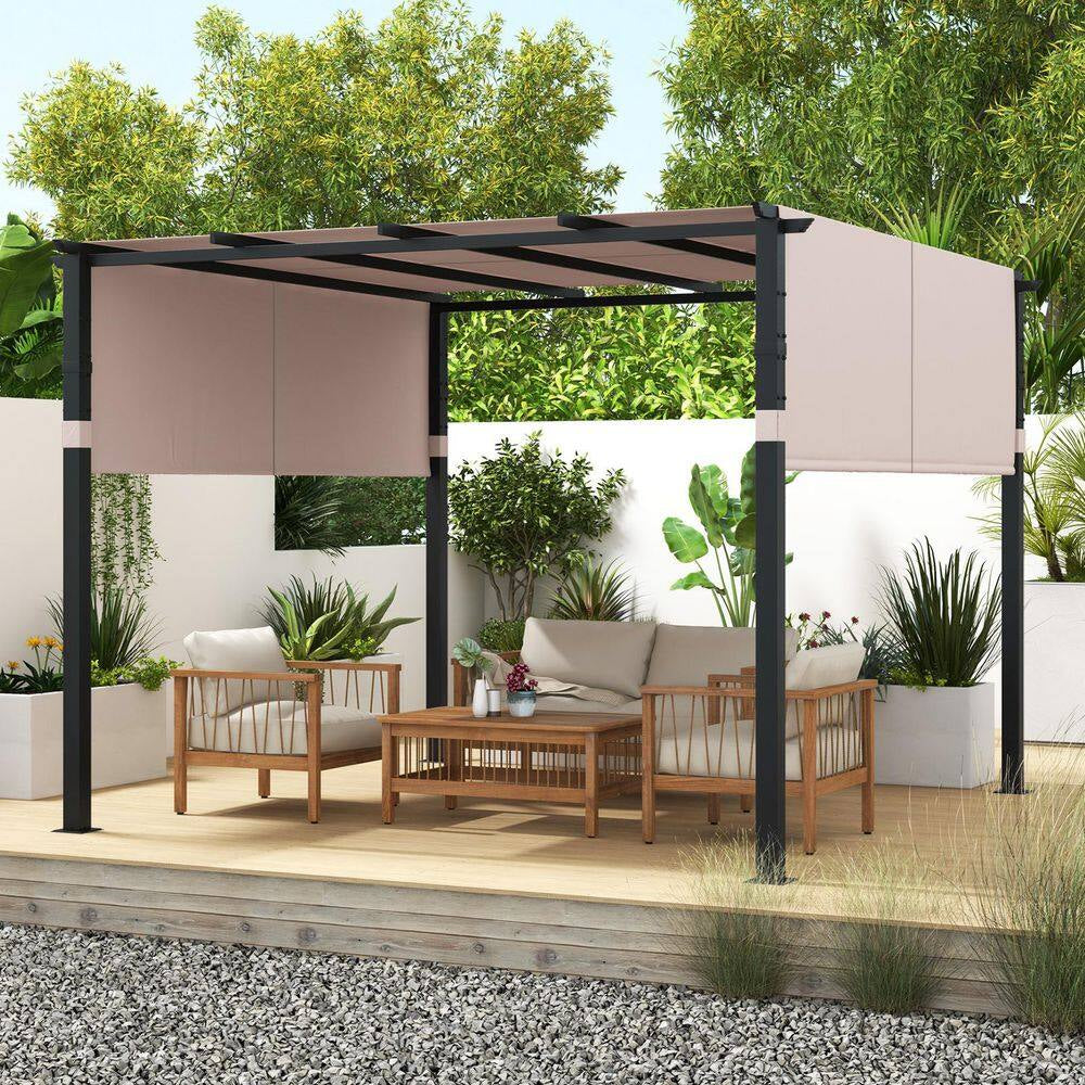 10 Ft. X 10 Ft. Metal Flat Top Patio Gazebos with Canopy in Beige