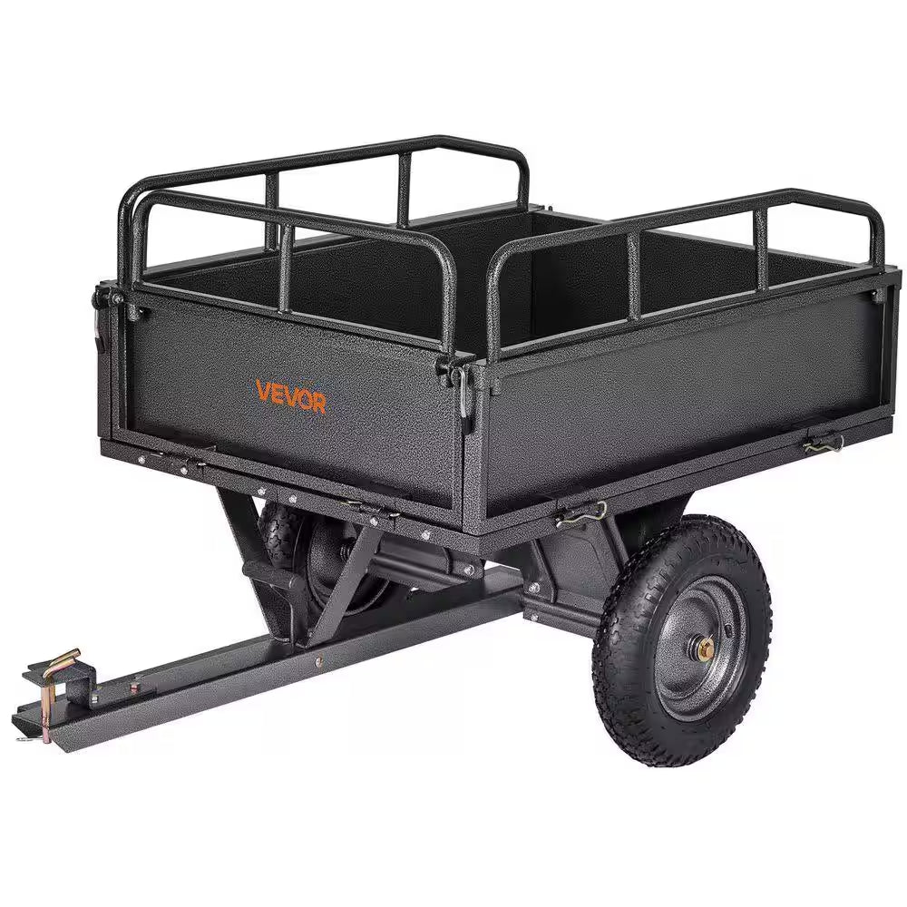 1500 Lbs. 15 Cu. Ft. Steel Havy-Duty ATV Trailer Dump Cart, Garden Cart Garden Utility Trailer with Removable Sides