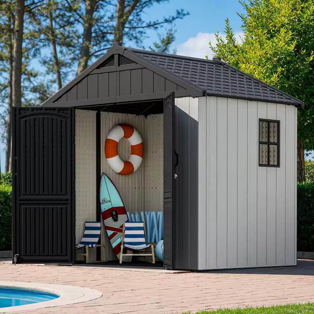8 Ft. W X 12 Ft. D Plastic Outdoor Storage Shed with Floor, Resin Shed with Window and Lockable Door (96 Sq. Ft. )
