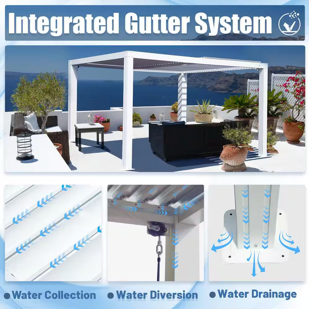 10 Ft. X 10 Ft. White Aluminum Metal Louvered Pergola