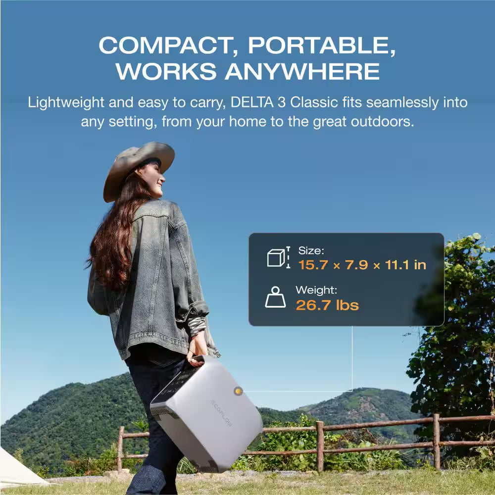 1800-Watt DELTA 3 Classic, 1024Wh LFP Portable Power Station, Home Backup, Camping, Push-Button Start Battery Generator