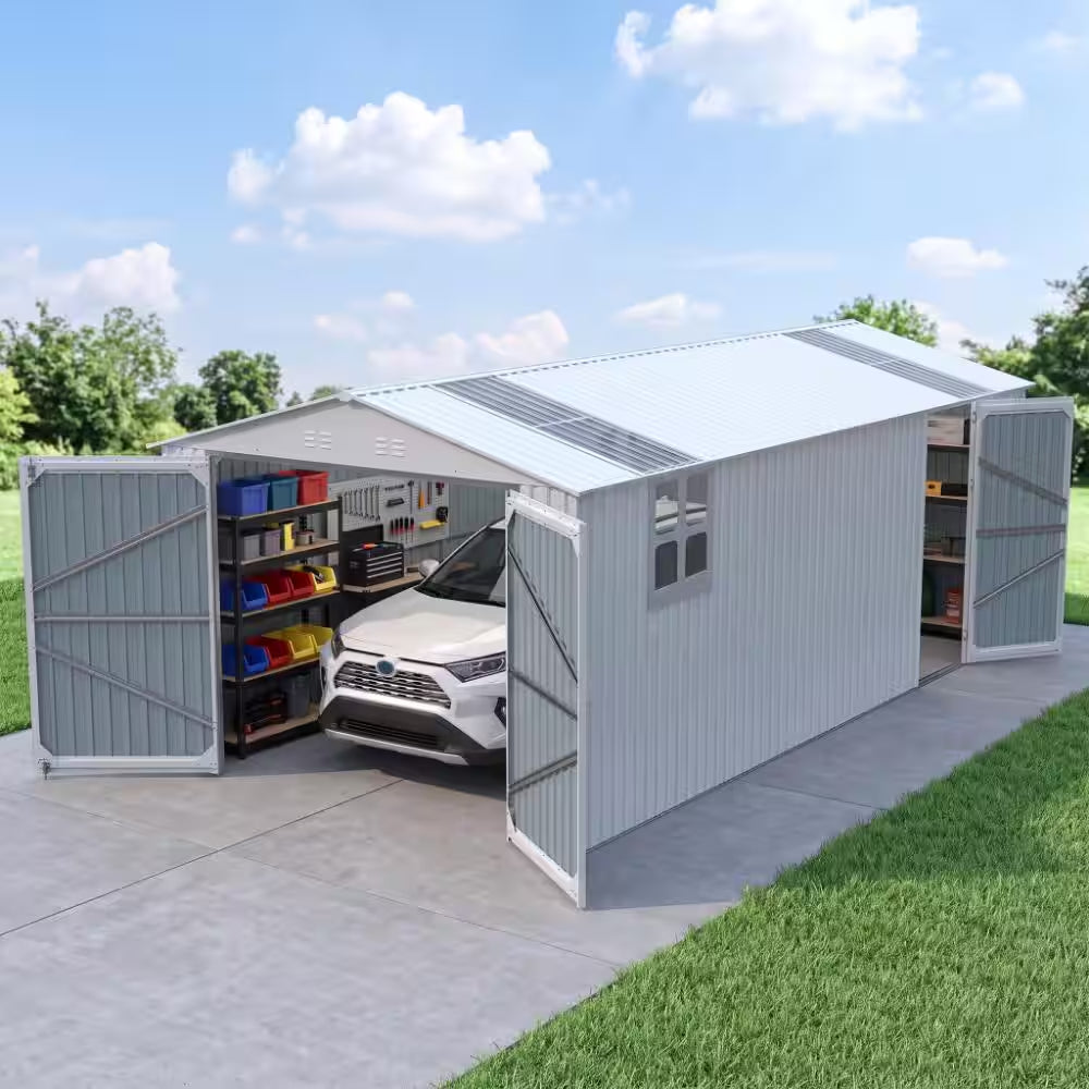 20X13 FT. Black Metal Outdoor Storage Shed Utility Tool House with Window, 2 Doors and 4 Vents