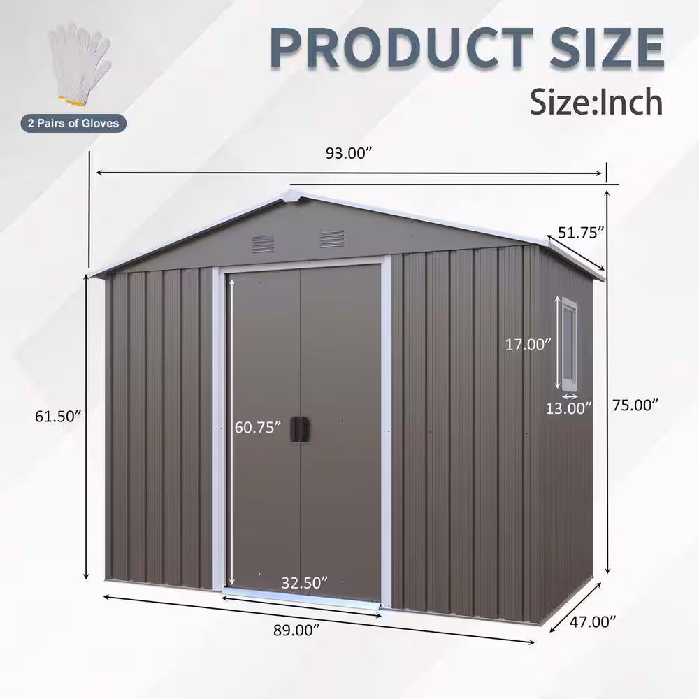 8 Ft.W X 4 Ft.D Outdoor Metal Storage Shed, Tool House with Window, Metal Foundation, Patio Yard Lawn, Gray (30 Sq. Ft.)