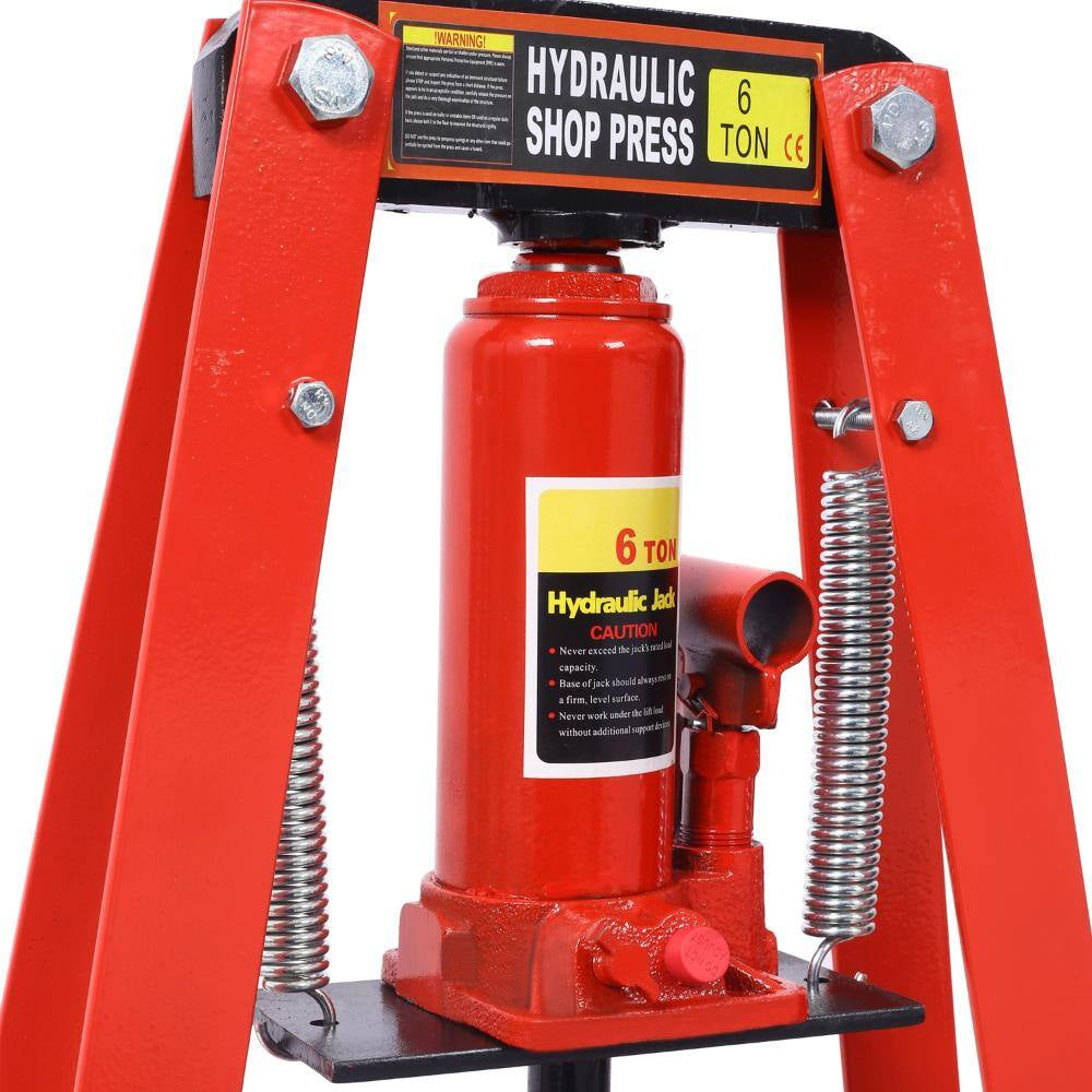 6-Ton Hydraulic Shop Press with Plates, Heavy-Duty A-Frame Garage Floor Press, Red