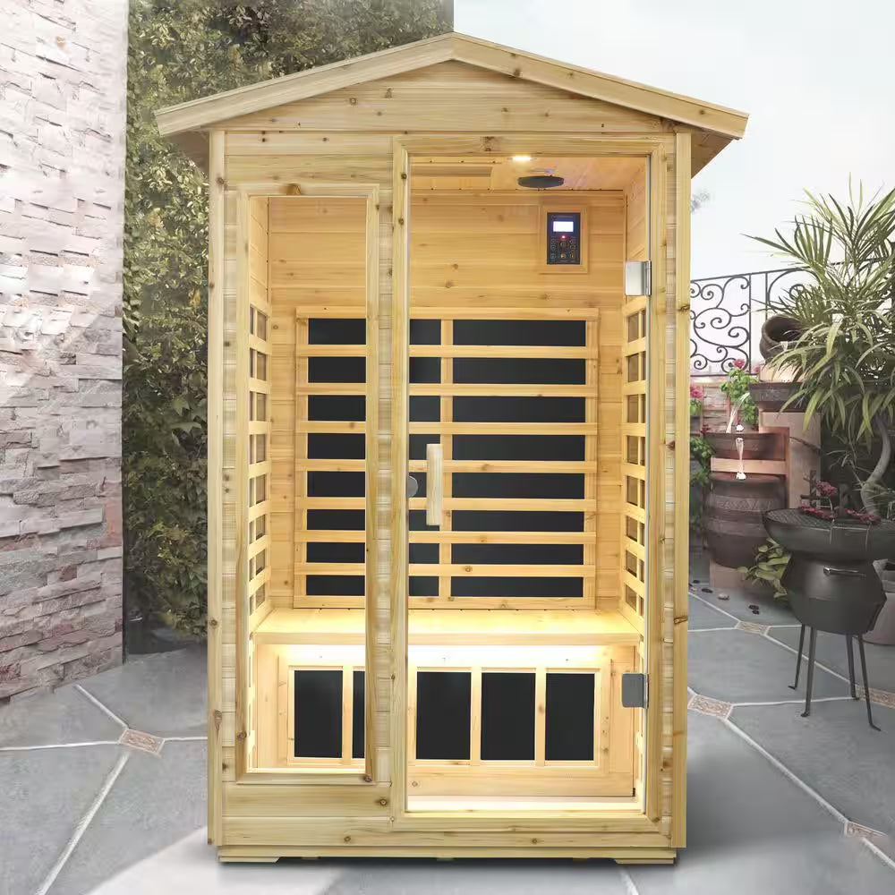2-Person Natural Wood Far Infrared Old Fir Sauna Room with LED Reading Light