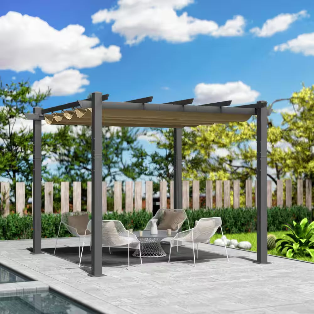 Morgan 10 Ft. X 10 Ft. Aluminum Frame Outdoor Pergola with Beige Canopy
