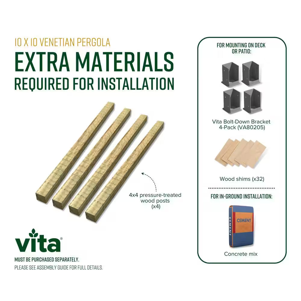 120"L X 120"W X 108"H Vinyl Venetian Pergola, White, VA42022