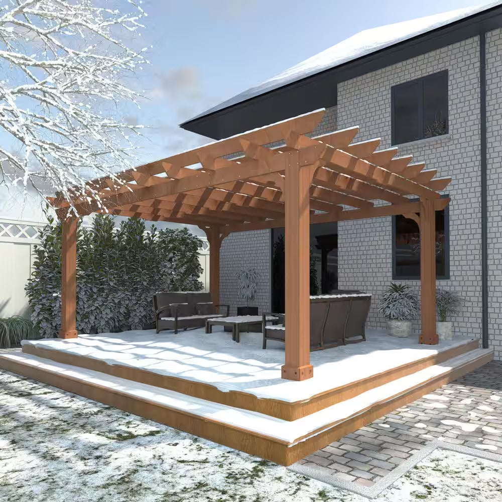 14 Ft. W X 12 Ft. D Cedar Outdoor Patio Pergola Shade Structure with Grape Trellis