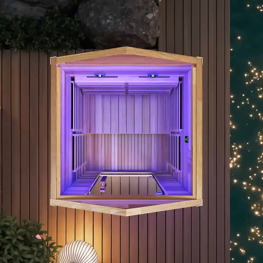 2-Person Outdoor Red Cedar and Hemlock Wet/Dry Sauna with FIR Infrared, Star Night Color Lights and Touch Pad Controller