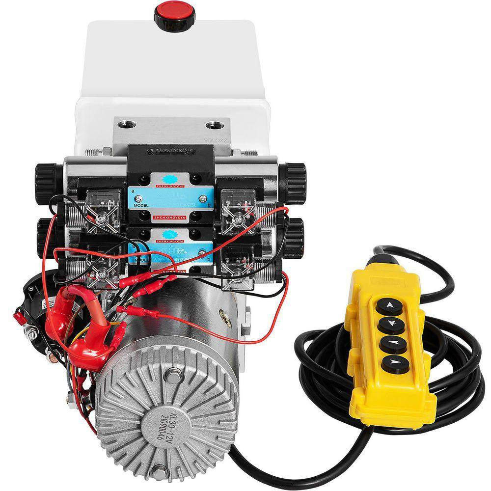 Hydraulic Pump 8 Qt., 12V Double Acting Unit for Dump Trailer and Vehicle Lifting 3200 PSI, Includes 4 SAE #6 Connectors