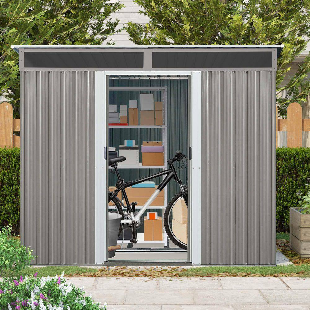 8 Ft.W X 6 Ft.D Outdoor Metal Storage Shed, Tool House with Window, Metal Foundation Transparent Plate Gray (45 Sq. Ft.)