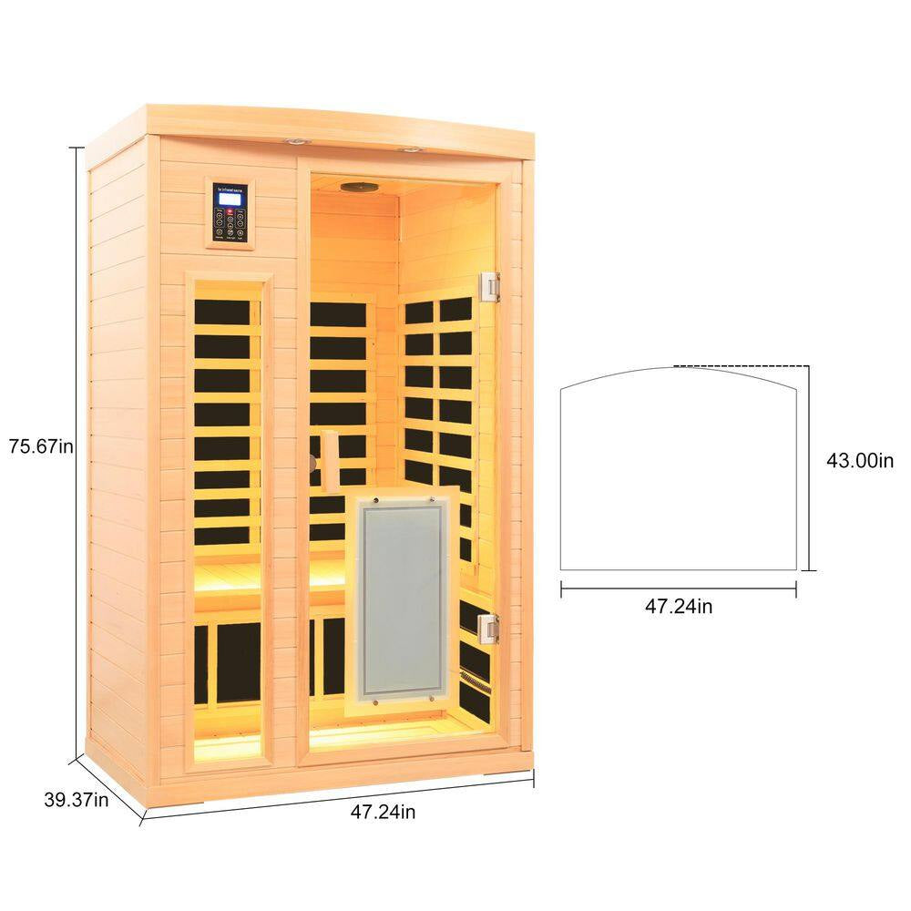 2-Person Natural Wood Far Infrared Hemlock Wood Sauna Room with LED Reading Light