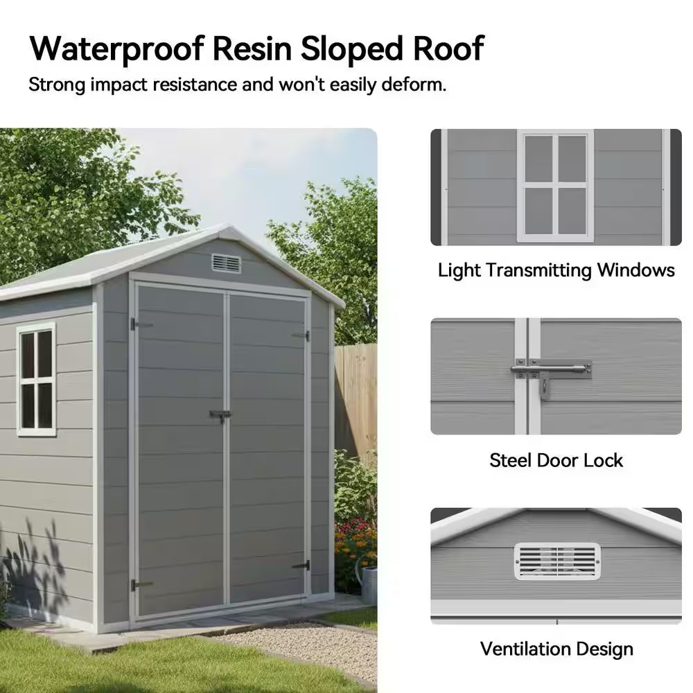 6.3 Ft. W X 4.4 Ft. D Outdoor Gray Resin Storage Plastic Shed Lockable Door and Floor (27.72 Sq. Ft.)